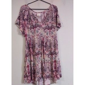 Knox Rose Women's Size Lg Paisley Print Flutter Sleeve Dress Pink Tiered Pockets